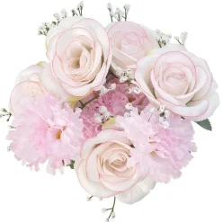 Piquet rose et oeillet blanc bouquet fleur artificielle 10 têtes H46cm