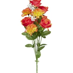 Piquet rose et oeillet orange bouquet fleur artificielle 10 têtes H46cm