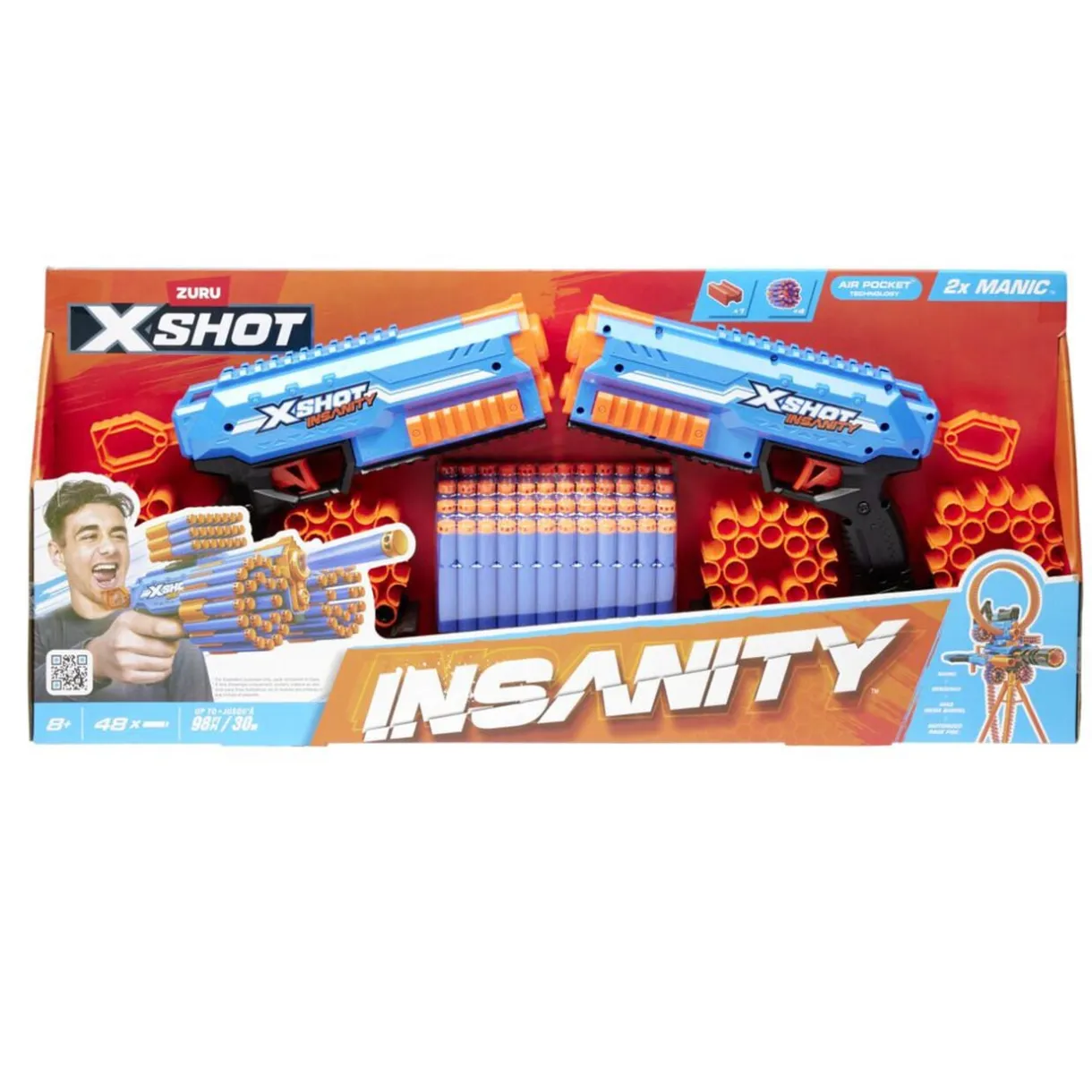 Pistolet Xshot Insanity x2 avec 48 fléchettes 30m de portée < Gifi Hot