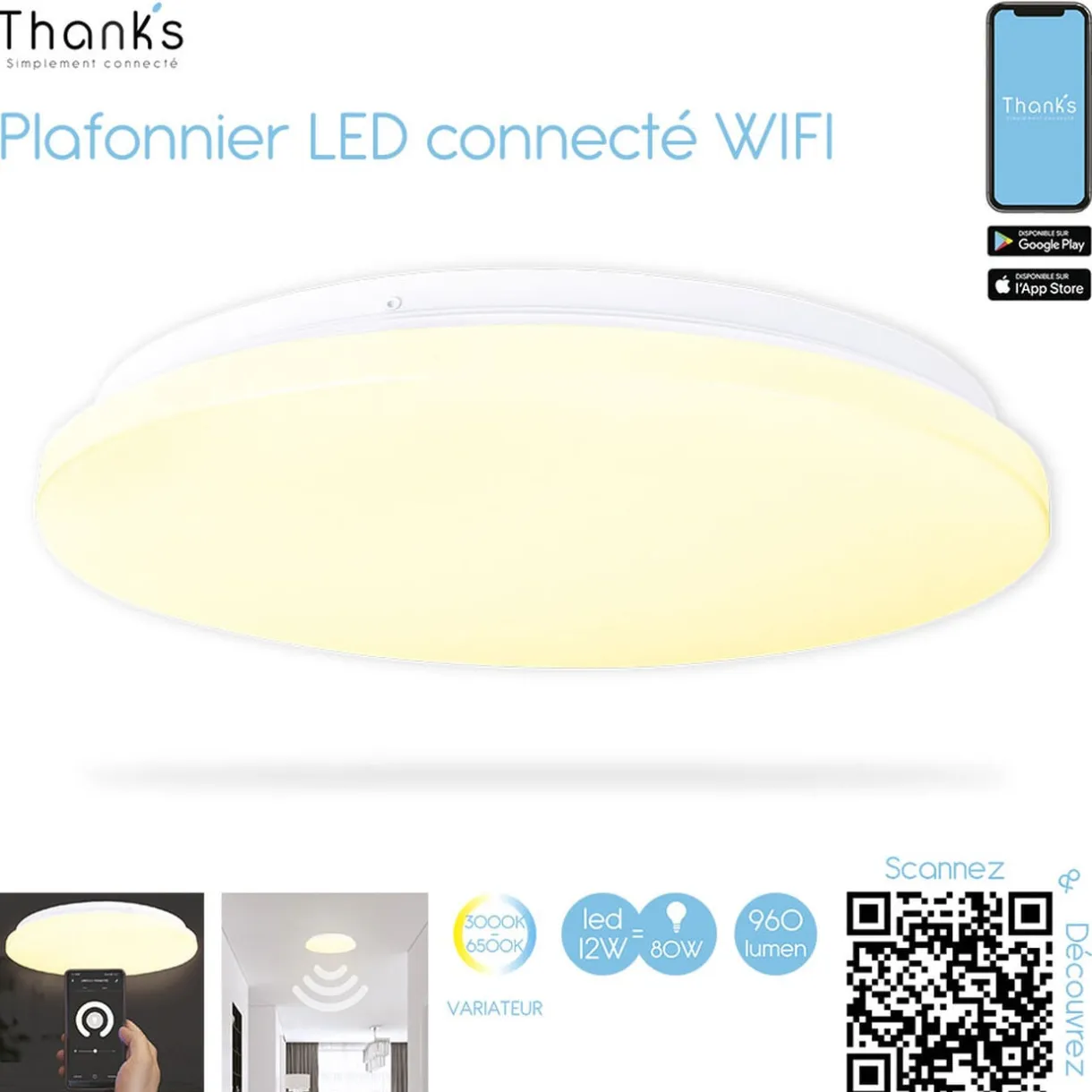 Plafonnier LED connecté WIFI < Gifi