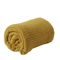 Plaid coton gaufré 130x160cm jaune < Gifi