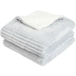 Plaid côtelé uni gris avec dos sherpa 130x160 cm < Gifi Online