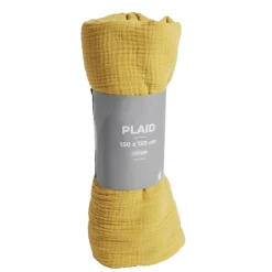 Plaid d'été gaze de coton jaune moutarde 150x120cm