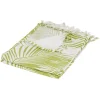 Plaid à franges vert motif feuillage blanc 125x150cm