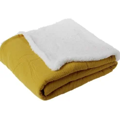 Plaid gaze de coton et sherpa 130x160cm jaune < Gifi Best