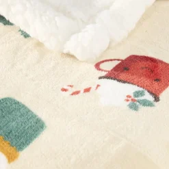 Plaid imprimé motif Noël polyester L150X120 cm (3 modèles beige/rose/rouge)