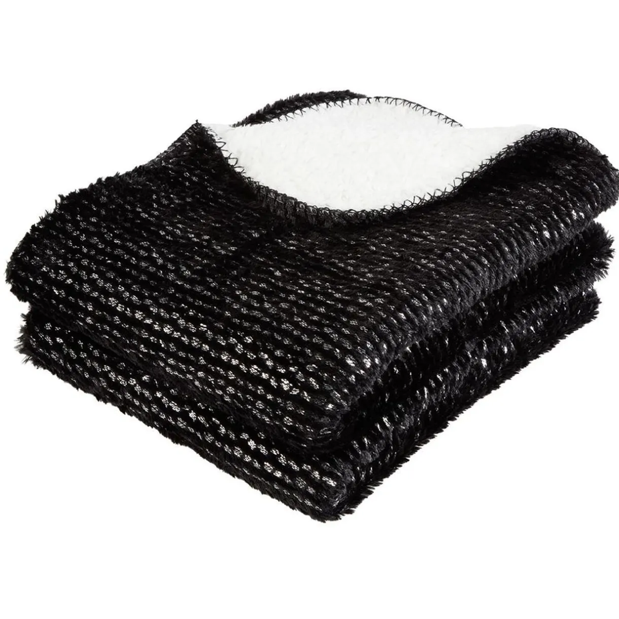 Plaid noir pailleté avec dos sherpa 130x160 cm < Gifi Sale