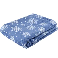 Plaid Noël imprimé flocon de neige polyester L160X130 cm bleu