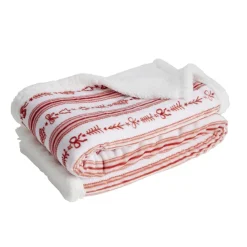 Plaid pilou pilou sherpa blanc motif Noël rouge 120x150cm