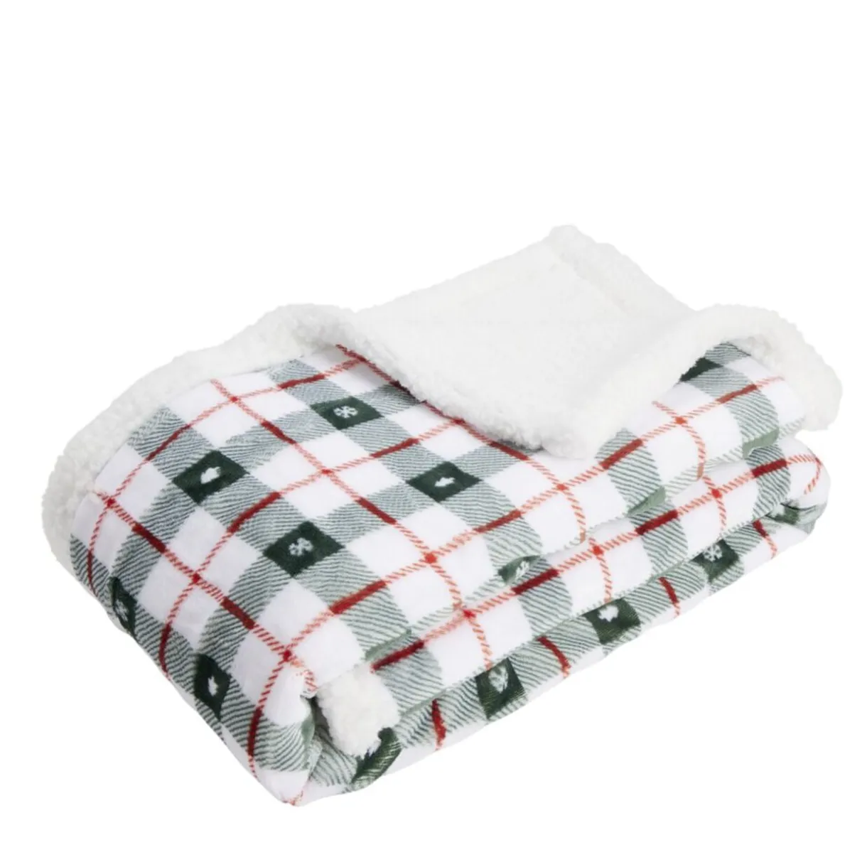 Plaid pilou pilou sherpa blanc motif tartan vert 120x150cm < Gifi Outlet