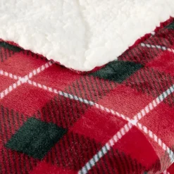 Plaid pilou XL imprimé motif jacquard L200X180 cm (2 modèles rouge ou beige)