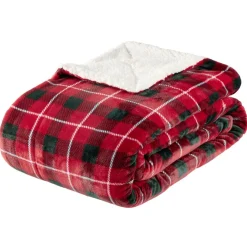 Plaid pilou XL imprimé motif jacquard L200X180 cm (2 modèles rouge ou beige)