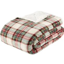 Plaid pilou XL imprimé motif jacquard L200X180 cm (2 modèles rouge ou beige)