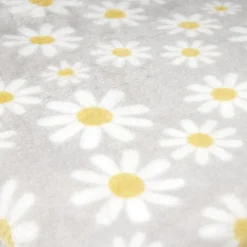 Plaid polaire gris doux motif marguerites 130x160cm