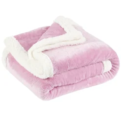 Plaid polaire réversible imitation fourrure rose et blanc < Gifi Outlet