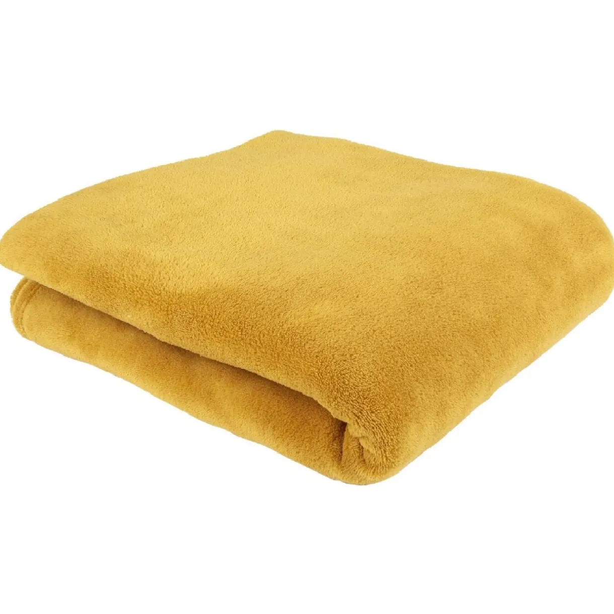 Plaid polyester 1 place uni jaune moutarde < Gifi New