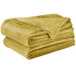Plaid polyester 1 place uni jaune moutarde < Gifi New