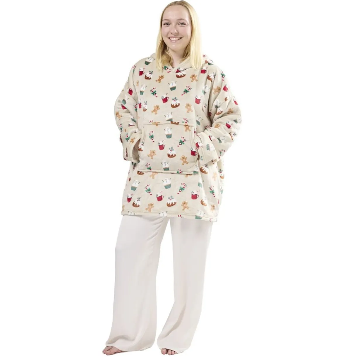 Plaid pull imprimé de Noël L80X70 cm polyester (3 modèles vert/rose/beige) < Gifi