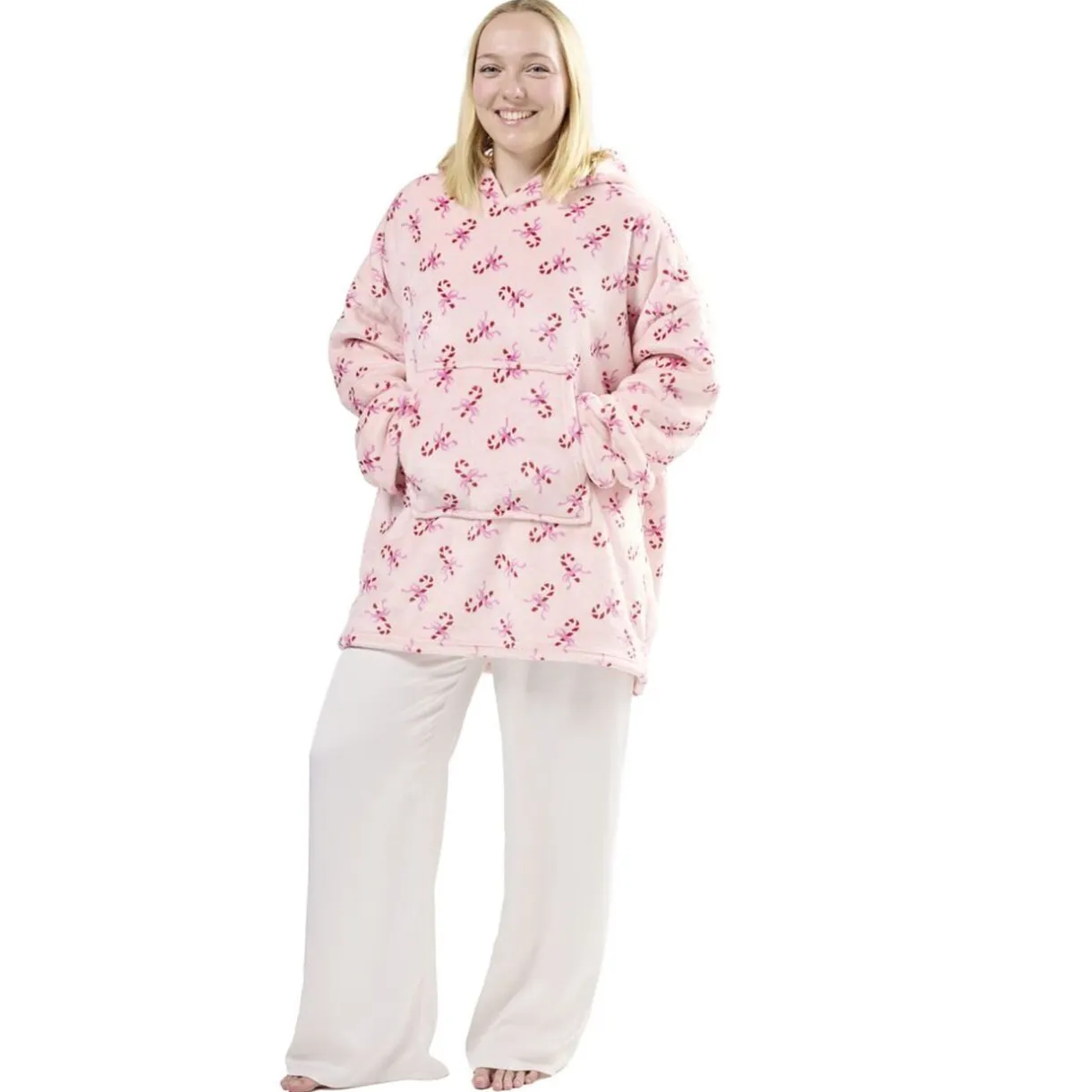 Plaid pull imprimé de Noël L80X70 cm polyester (3 modèles vert/rose/beige) < Gifi