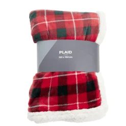 Plaid sherpa blanc motif tartan rouge 120x150cm < Gifi Clearance