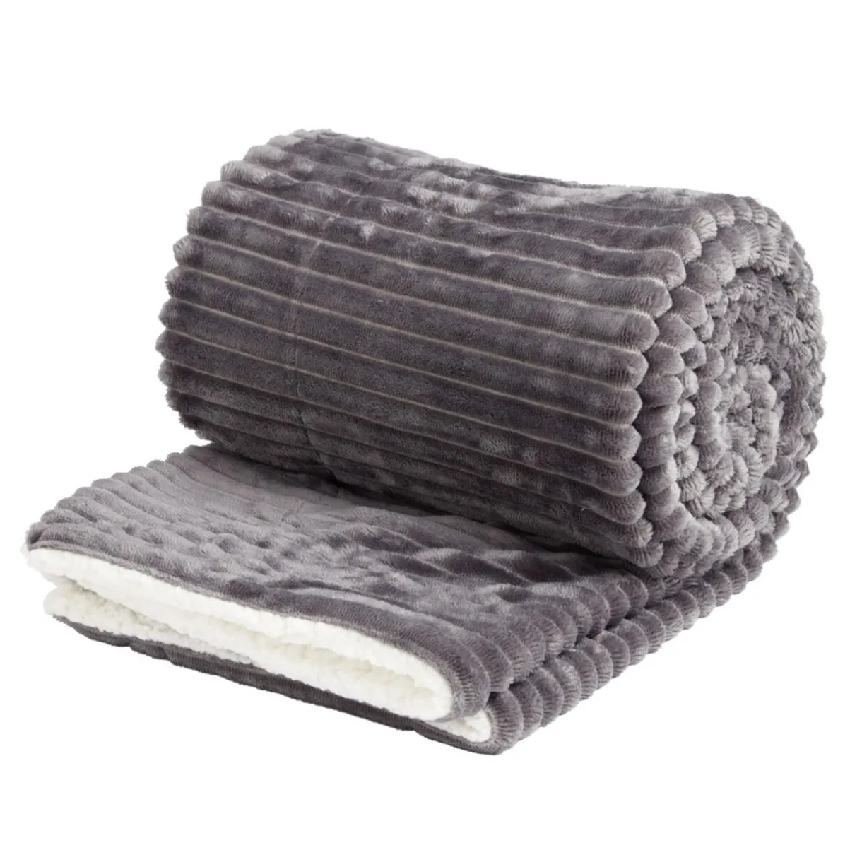 Plaid sherpa flanelle gris 130x160cm < Gifi New