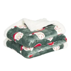 Plaid sherpa motif Père Noël rouge et vert 150x120cm < Gifi Discount