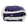 Plaid sherpa Noël flanelle motif flocon bleu et blanc 120x150cm