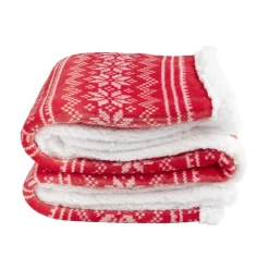Plaid sherpa Noël motif traditionnel flocon rouge et blanc 120x150cm
