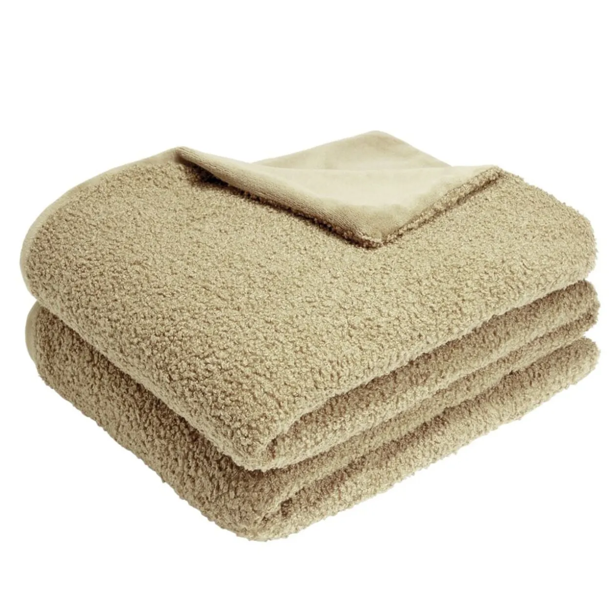 Plaid tissu bouclette beige taupe 130x160cm