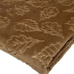 Plaid velours relief motif automne 130x160cm (2 modèles marron ou beige) < Gifi