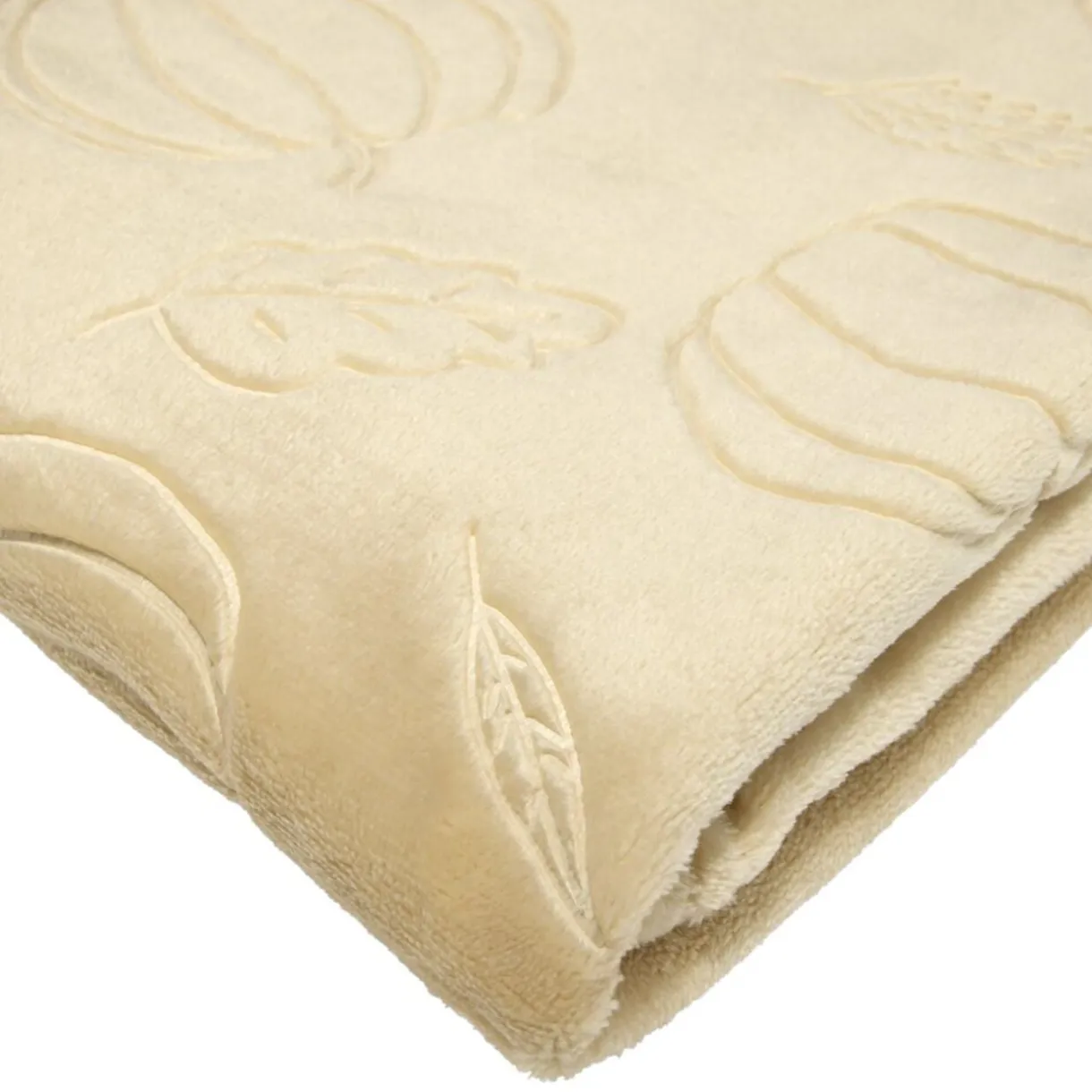 Plaid velours relief motif automne 130x160cm (2 modèles marron ou beige) < Gifi
