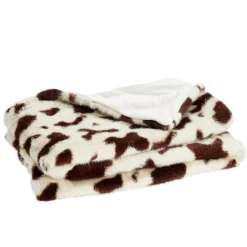 Plaid 130x160cm aspect fourrure motif vache blanc et marron