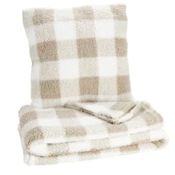 Plaid 130x160cm avec coussin 45x45cm motif tartan assorti (3 modèles)