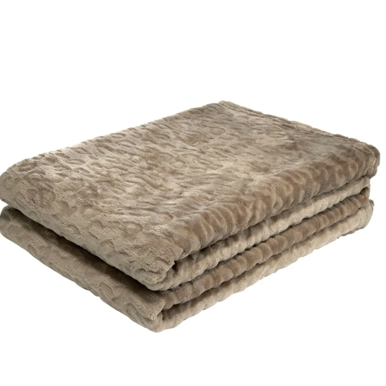 Plaid XL léopard embossé ton sur ton taupe ou beige 180x200cm (2 modèles)
