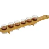 Planche en pin avec 6 verres à shooter