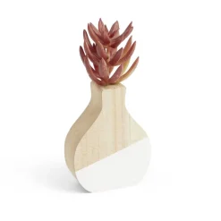 Plante artificielle dans pot MDF blanc et naturel 7,5x7xH10,5cm < Gifi Outlet