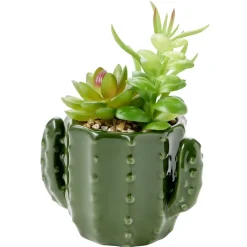 Plante artificielle dans pot forme cactus plastique vert 12x9xH17cm (2 modèles) < Gifi New