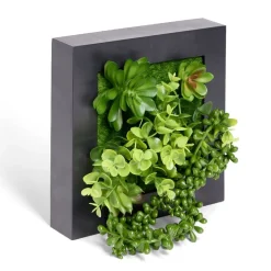 Plante artificielle décoration murale cadre bois noir 20x20cm