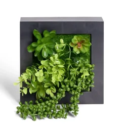 Plante artificielle décoration murale cadre bois noir 20x20cm