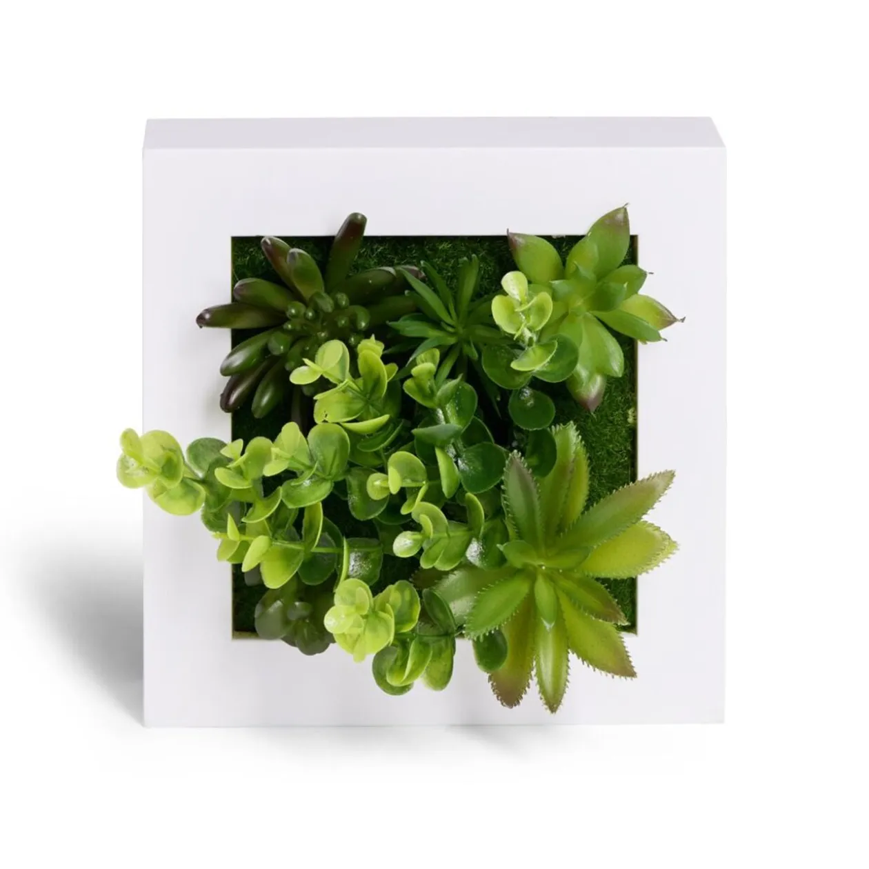 Plante artificielle décoration murale cadre bois blanc 20x20cm