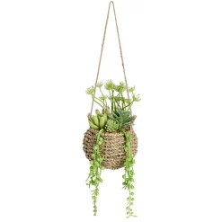 Plante artificielle en pot tressé à suspendre succulente verte - 4 modèles < Gifi Outlet