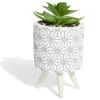 Plante artificielle pot ciment trépied bois Ø7,5xH13cm (2 modèles)