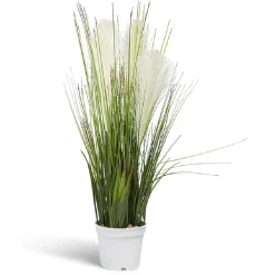 Plante artificielle touffue verte et blanche pot blanc herbes oignon