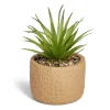 Plante artificielle verte pot ciment relief terracotta Ø10xH17cm
