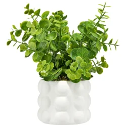 Plante artificielle verte pot céramique blanche Ø10xH21,5cm
