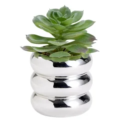 Plante grasse artificielle dans pot dolomite gris chromé Ø8xH13,5cm (3 modèles)