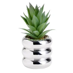 Plante grasse artificielle dans pot dolomite gris chromé Ø8xH13,5cm (3 modèles)