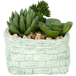 Plante grasse artificielle pot céramique style panier effet pierre