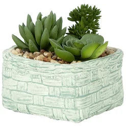 Plante grasse artificielle pot céramique style panier effet pierre