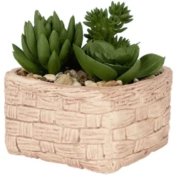 Plante grasse artificielle pot céramique style panier effet pierre